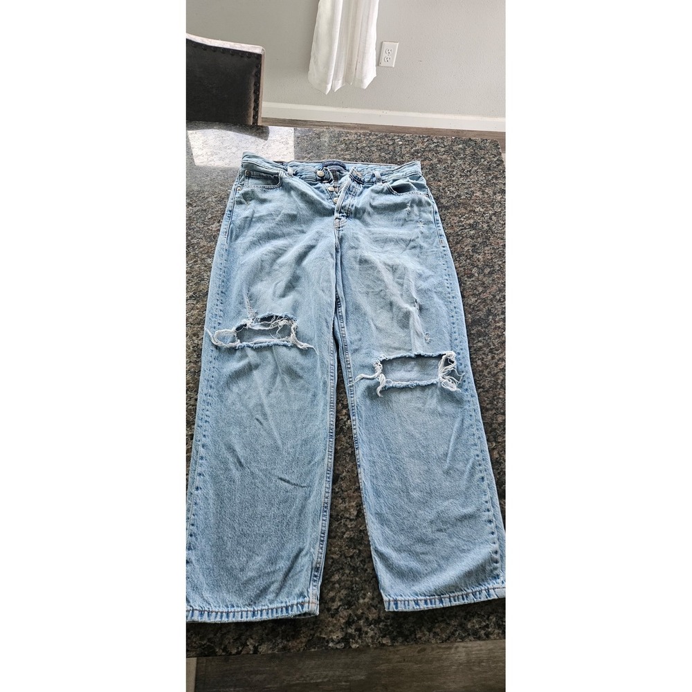Aeropostale High Rise Baggy Distressed Light Wash Jeans Womens 12 Short